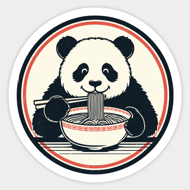 Panda Eating Ramen Retro Sticker by PhotoSphere